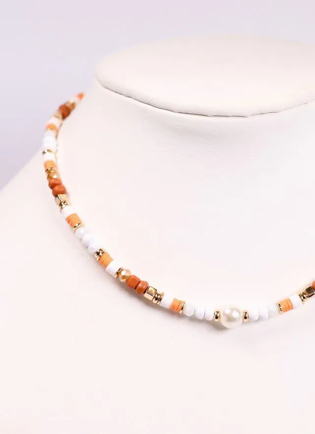 Oskar Beaded Necklace ORANGE WHITE