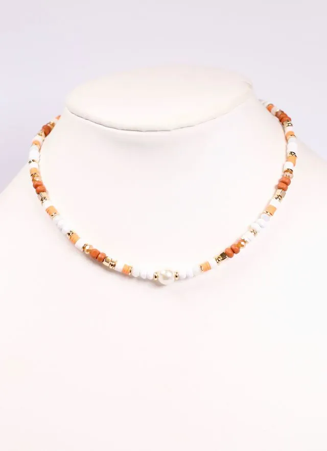 Oskar Beaded Necklace ORANGE WHITE