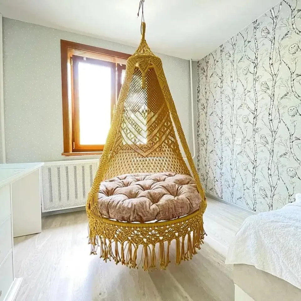 Oversized Macrame Hanging Hammock Chair with Cushion