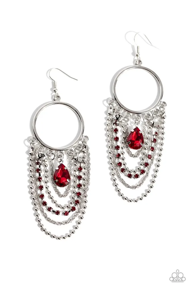 Paparazzi Earring ~ Cascading Clash - Red