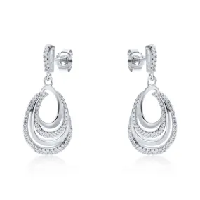 partially stoneset cubic zirconia teardrop drop earrings in sterling silver.