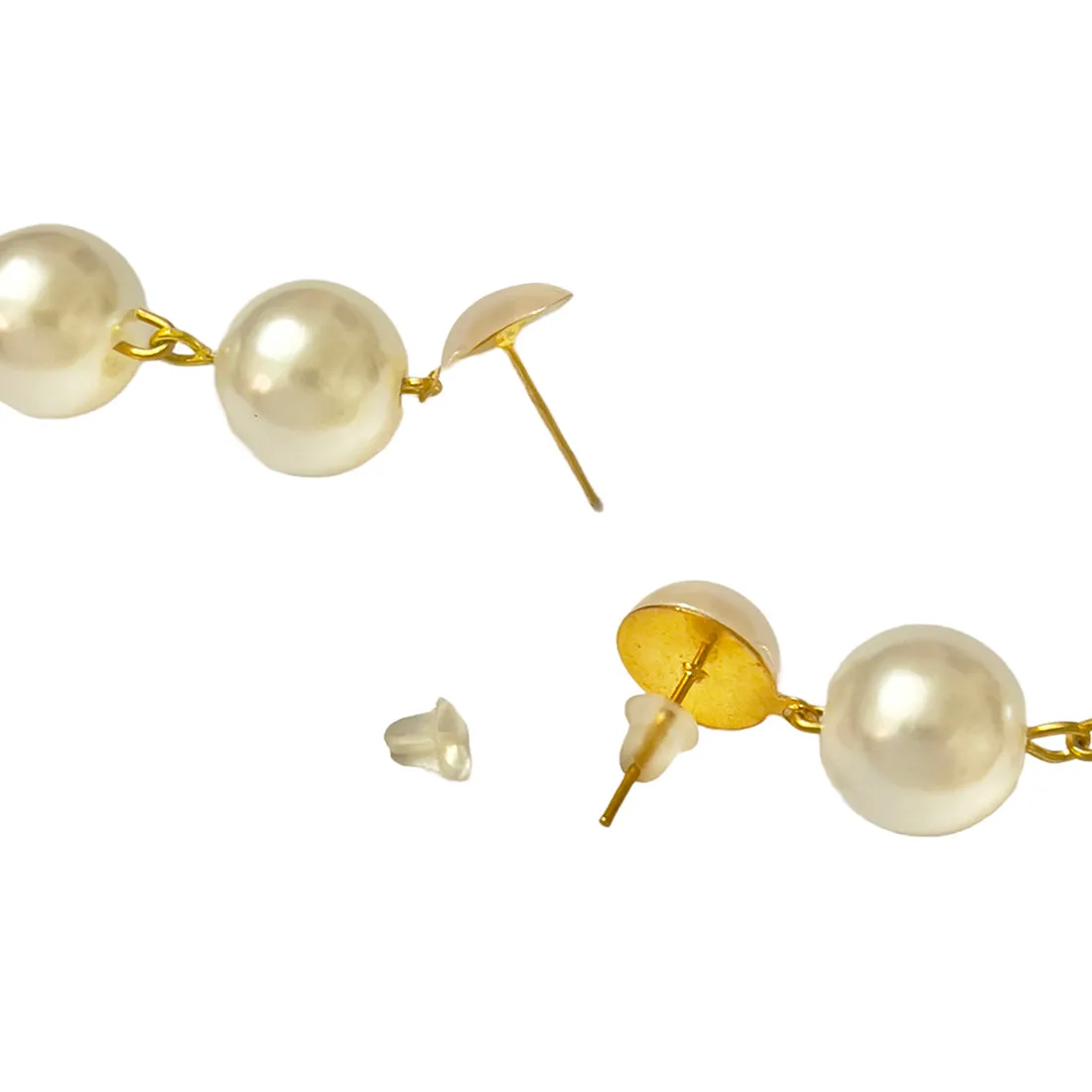 Pearl Charms Gold-Toned Double Layered Necklace & Pearl Drop Earrings