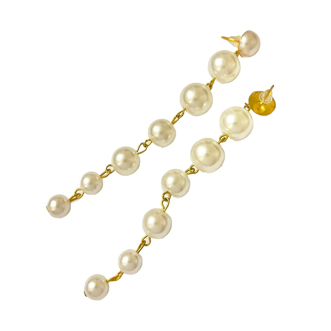 Pearl Charms Gold-Toned Double Layered Necklace & Pearl Drop Earrings