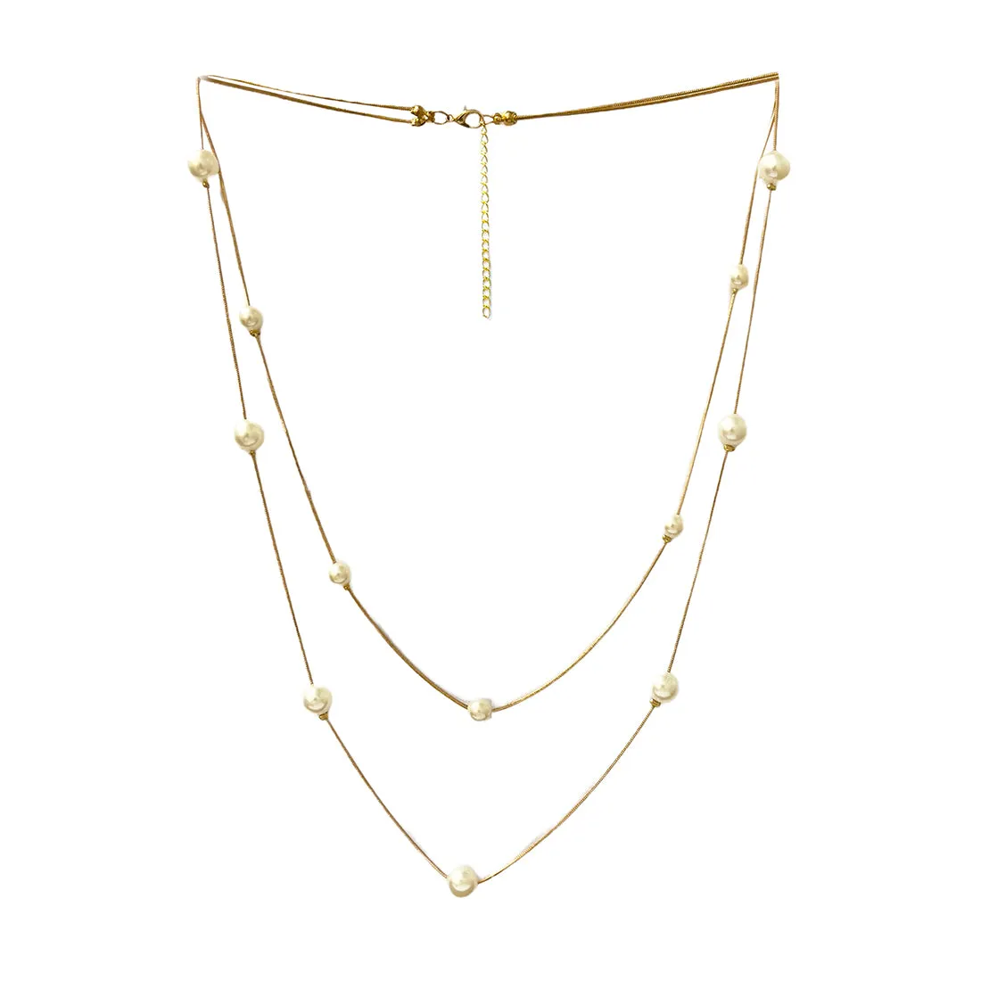 Pearl Charms Gold-Toned Double Layered Necklace & Pearl Drop Earrings