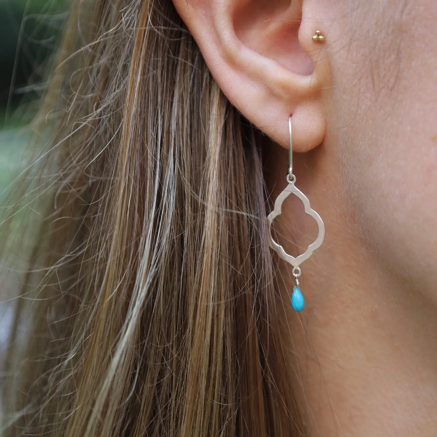 Persian Window with Tiny Sleeping Beauty Turquoise Drop Earrings
