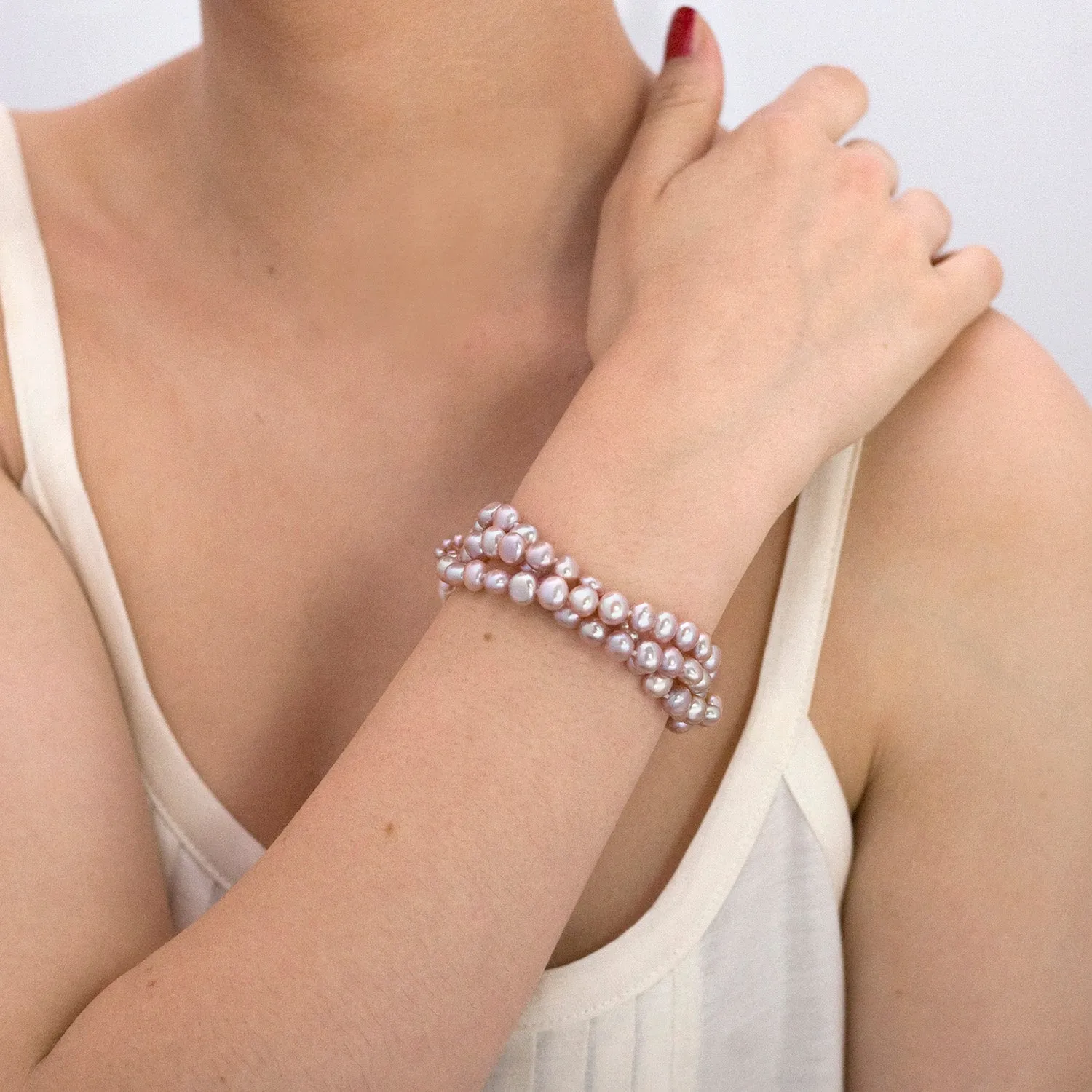 Pink Freshwater Biwa Pearl 3 Strand Bracelet