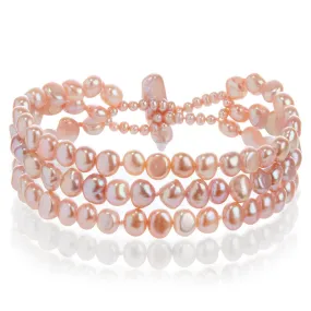 Pink Freshwater Biwa Pearl 3 Strand Bracelet