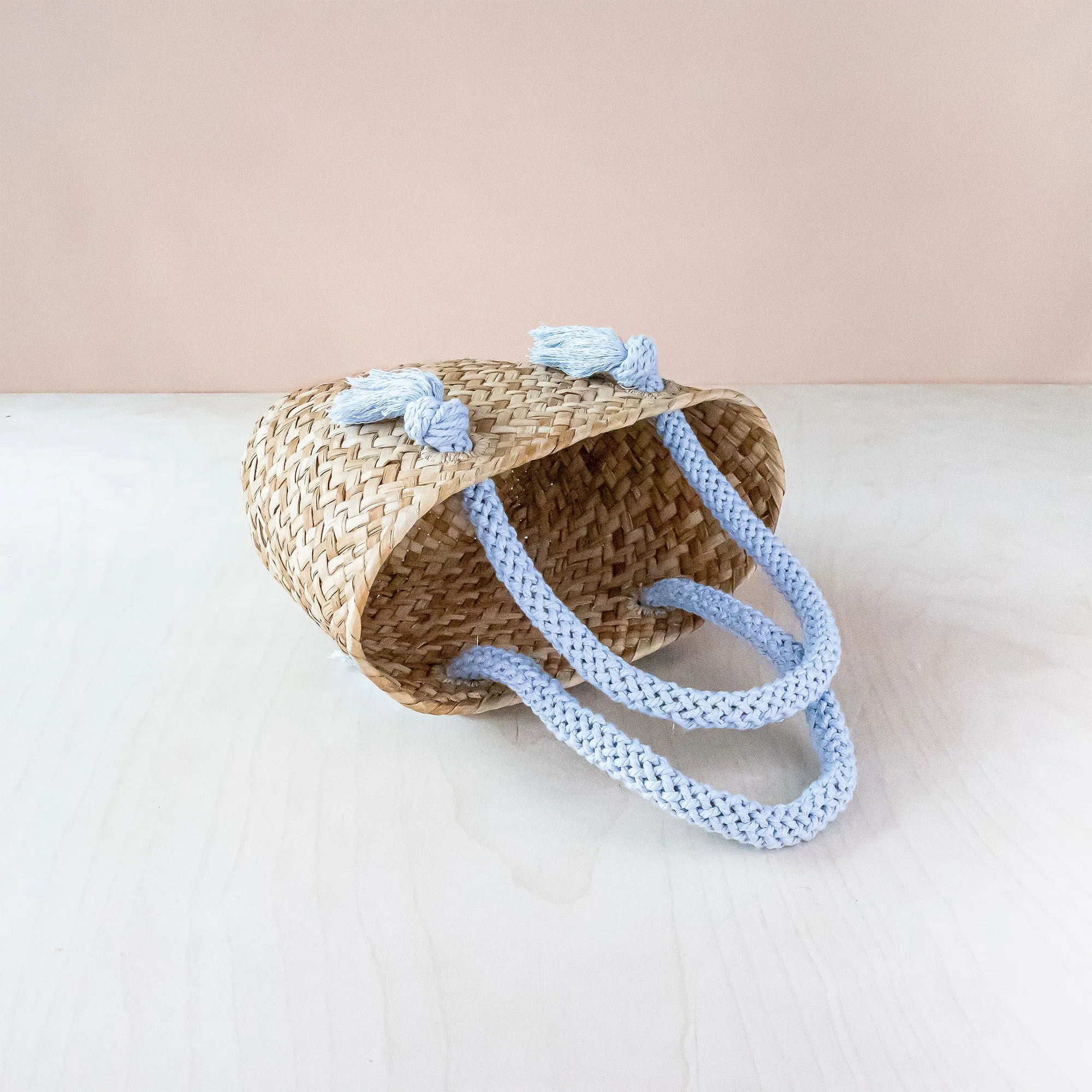 Powder Blue Small Seagrass Tote Bag with Wrapped Handles - Market Tote | LIKHÂ