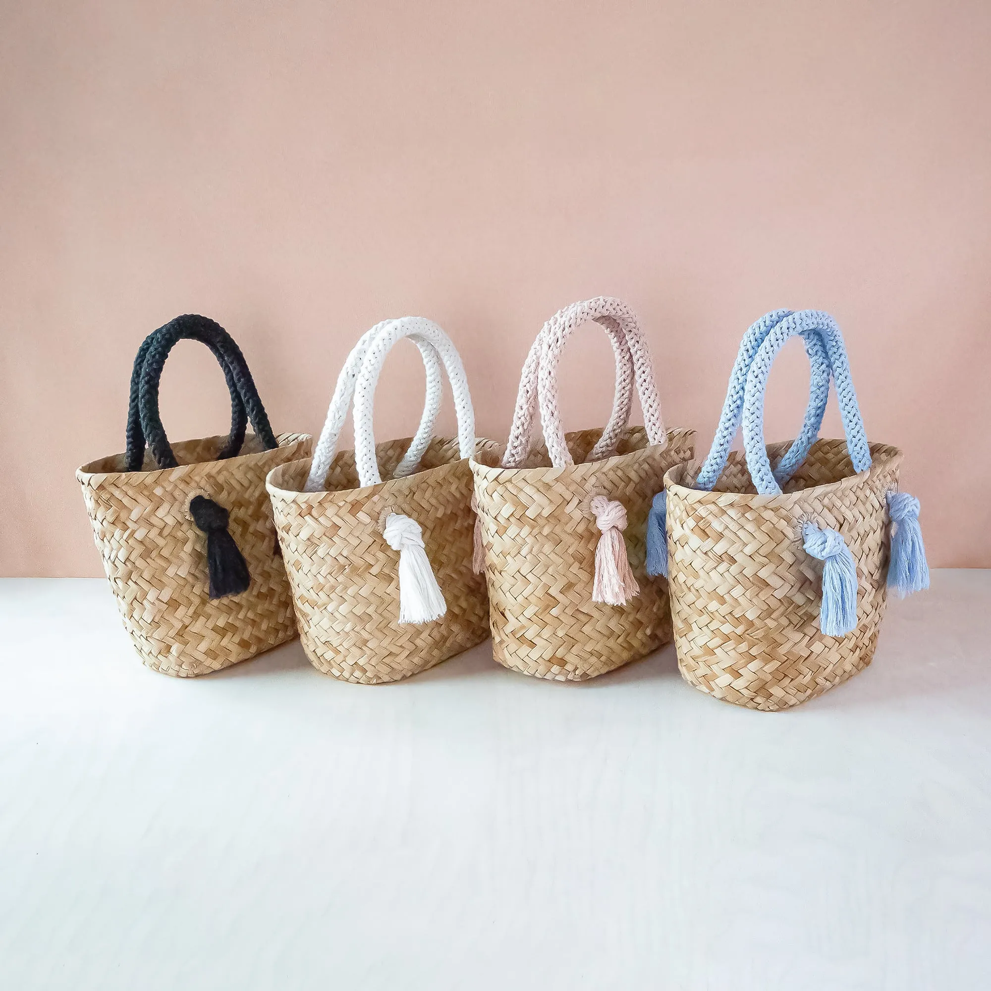 Powder Blue Small Seagrass Tote Bag with Wrapped Handles - Market Tote | LIKHÂ