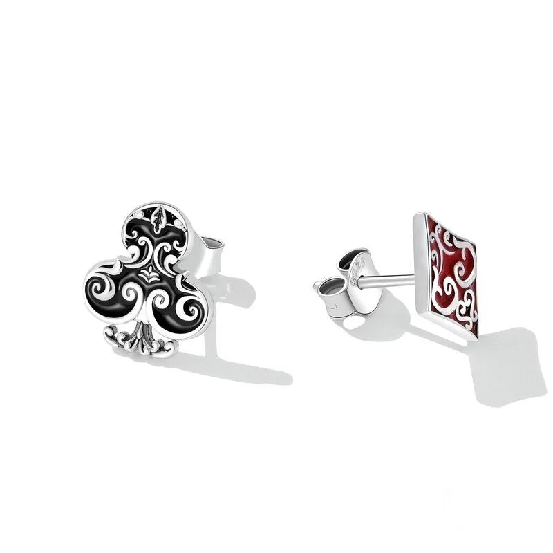 Punk Asymmetric Poker Card Symbols Stud Earrings