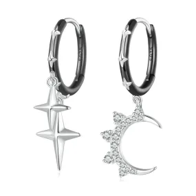 Punk Star & Moon Ear Buckles Asymmetric Hoop Earrings
