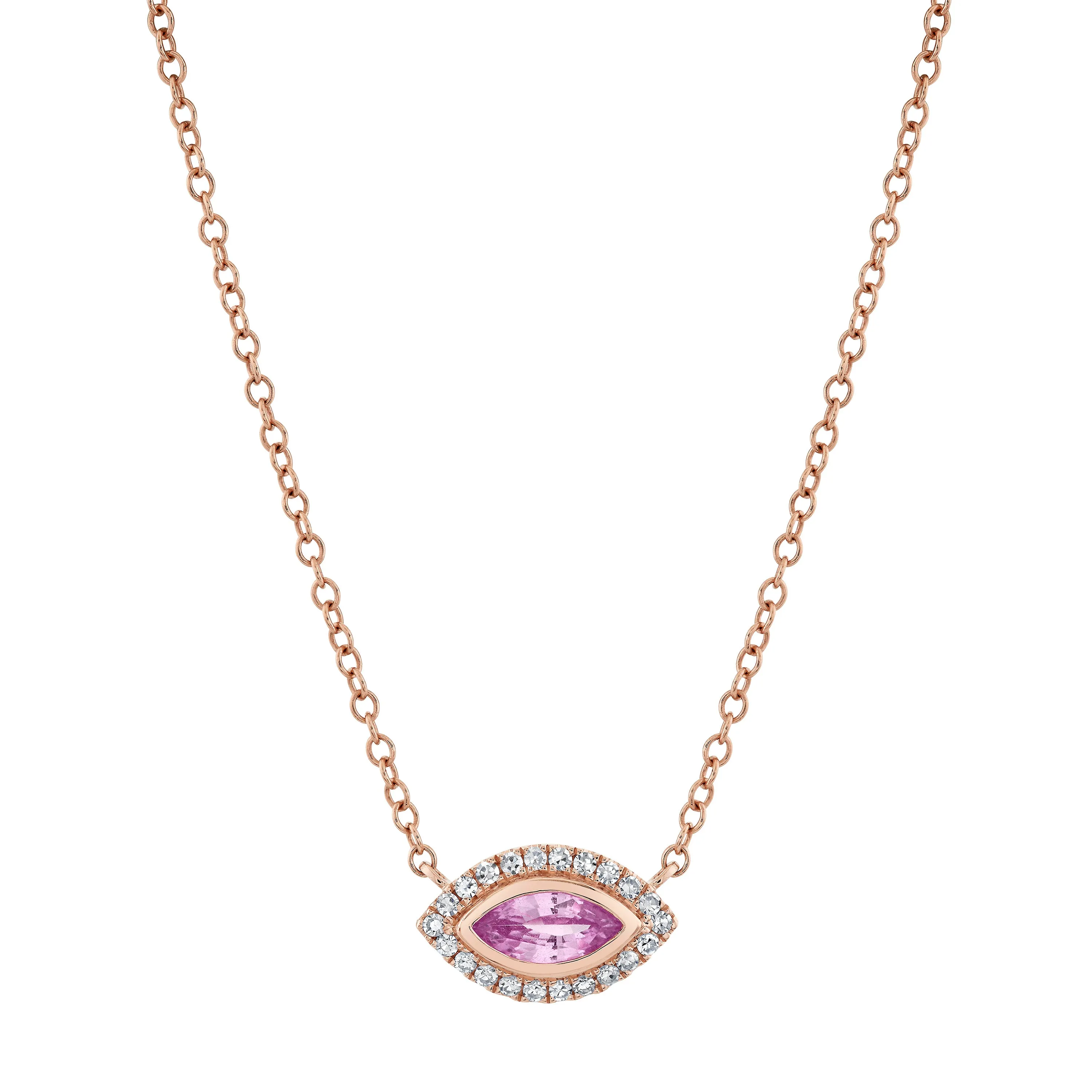 READY TO SHIP PINK SAPPHIRE & DIAMOND MINI EVIL EYE PENDANT NECKLACE