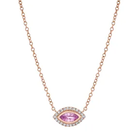 READY TO SHIP PINK SAPPHIRE & DIAMOND MINI EVIL EYE PENDANT NECKLACE