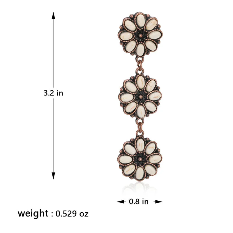 REC-1131 Rustic Couture's®  Bohemian Natural Stone Floral Drop Earrings