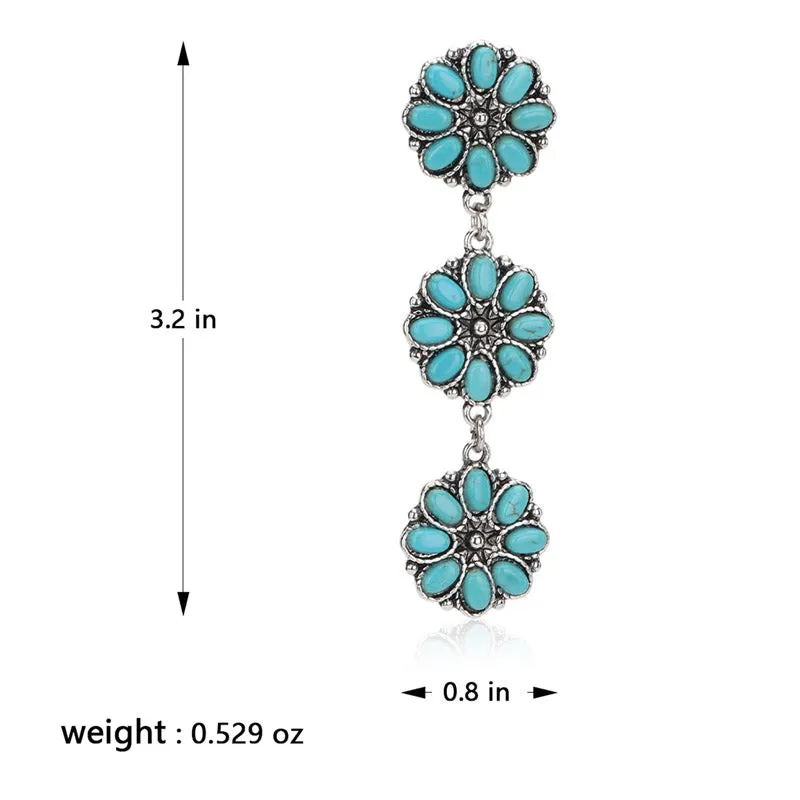 REC-1131 Rustic Couture's®  Bohemian Natural Stone Floral Drop Earrings