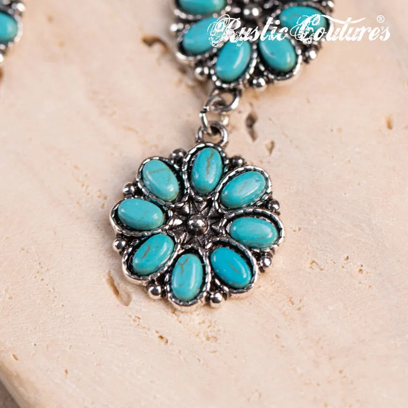 REC-1131 Rustic Couture's®  Bohemian Natural Stone Floral Drop Earrings