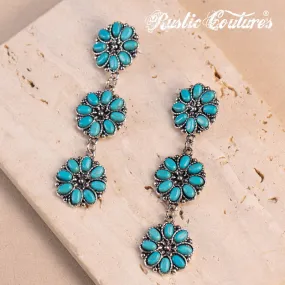 REC-1131 Rustic Couture's®  Bohemian Natural Stone Floral Drop Earrings