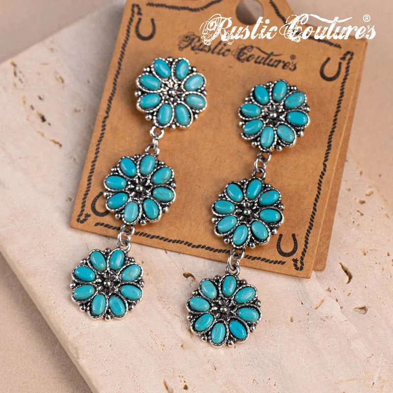 REC-1131 Rustic Couture's®  Bohemian Natural Stone Floral Drop Earrings