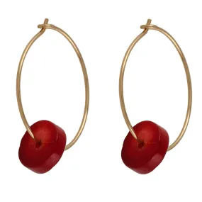 Red Coral Hoop Earrings 14k Gold Filled