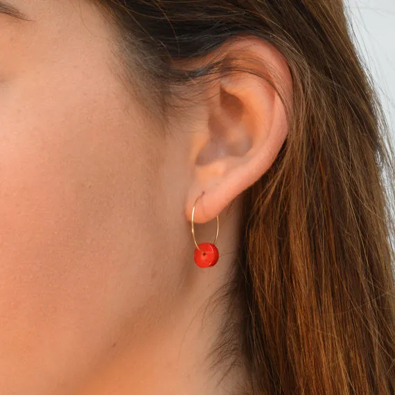 Red Coral Hoop Earrings 14k Gold Filled