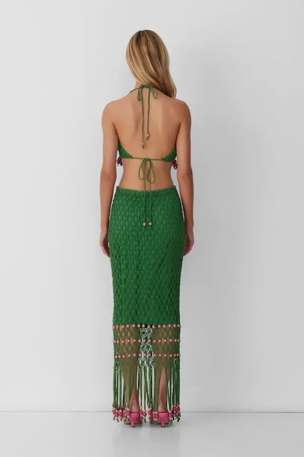 Reis Beaded Macrame Top Emerald