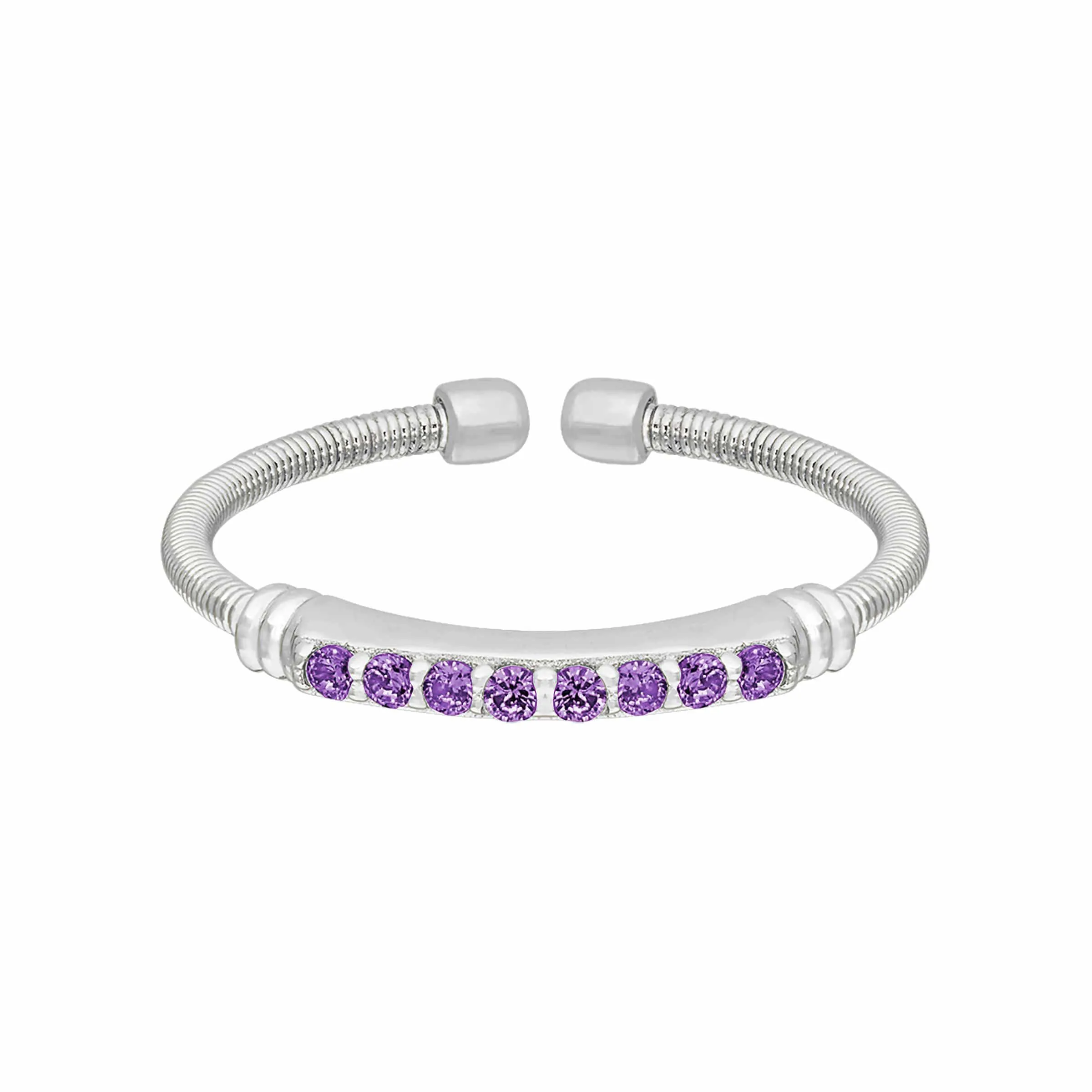 Rhodium Finish Sterling Silver Amethyst Birth Gems February Ring - LL7004R2-RH