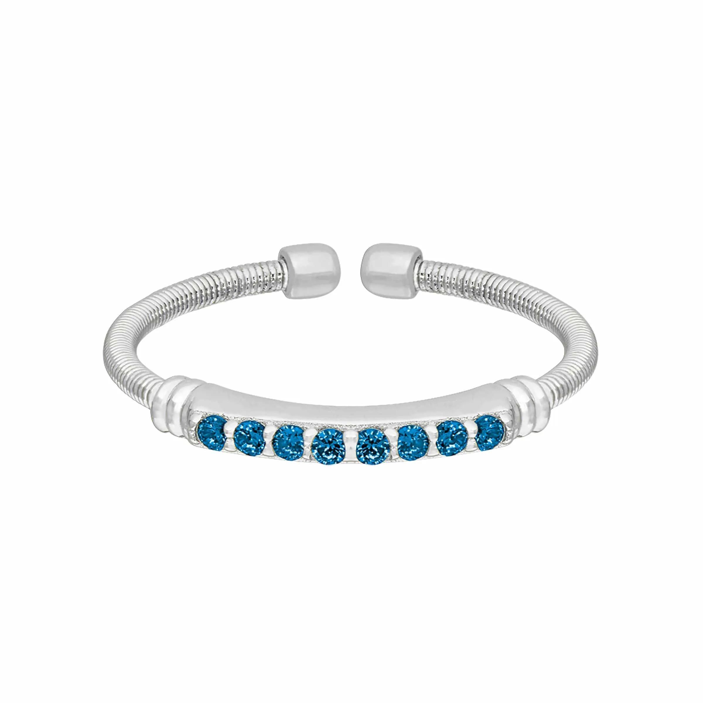 Rhodium Finish Sterling Silver Blue Zircon Birth Gems December Ring - LL7004R12-RH