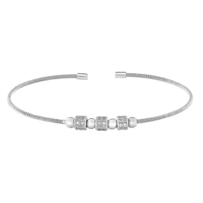 Rhodium Finish Sterling Silver Cable Cuff Bracelet - LL7063B-RH