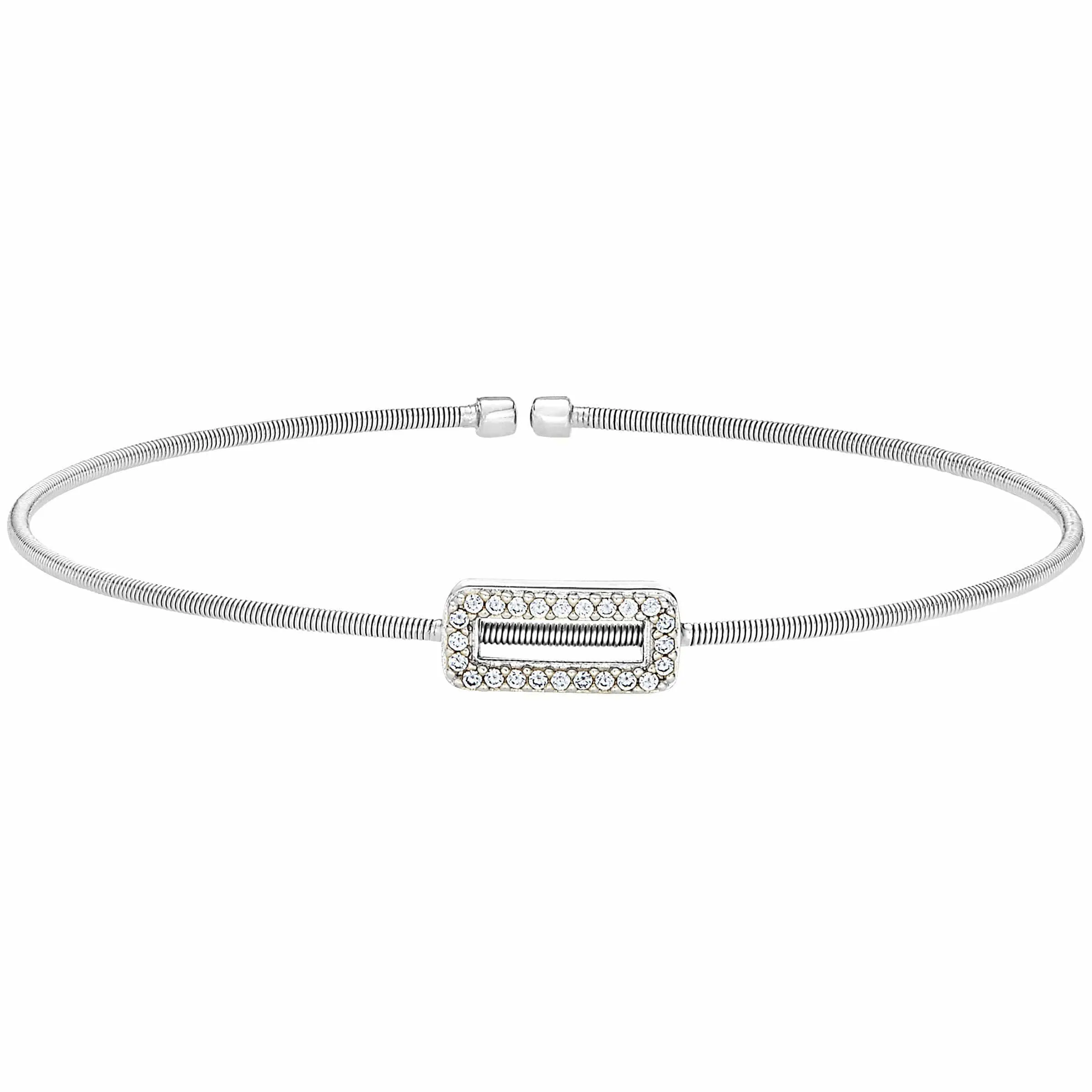 Rhodium Finish Sterling Silver Cable Cuff Bracelet - LL7067B-RH