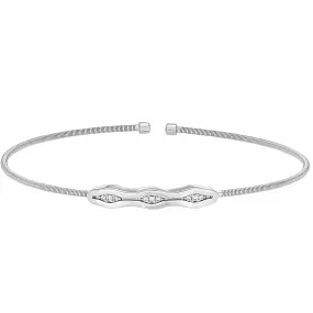 Rhodium Finish Sterling Silver Cable Cuff Bracelet - LL7076B-RH