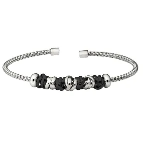 Rhodium Finish Sterling Silver Rounded Box Link Cuff Bracelet - LL7098B-RH-BR
