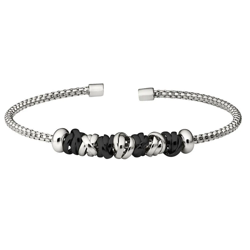 Rhodium Finish Sterling Silver Rounded Box Link Cuff Bracelet - LL7098B-RH-BR