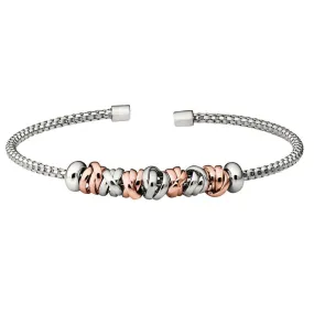 Rhodium Finish Sterling Silver Rounded Box Link Cuff Bracelet - LL7098B-RH-RG