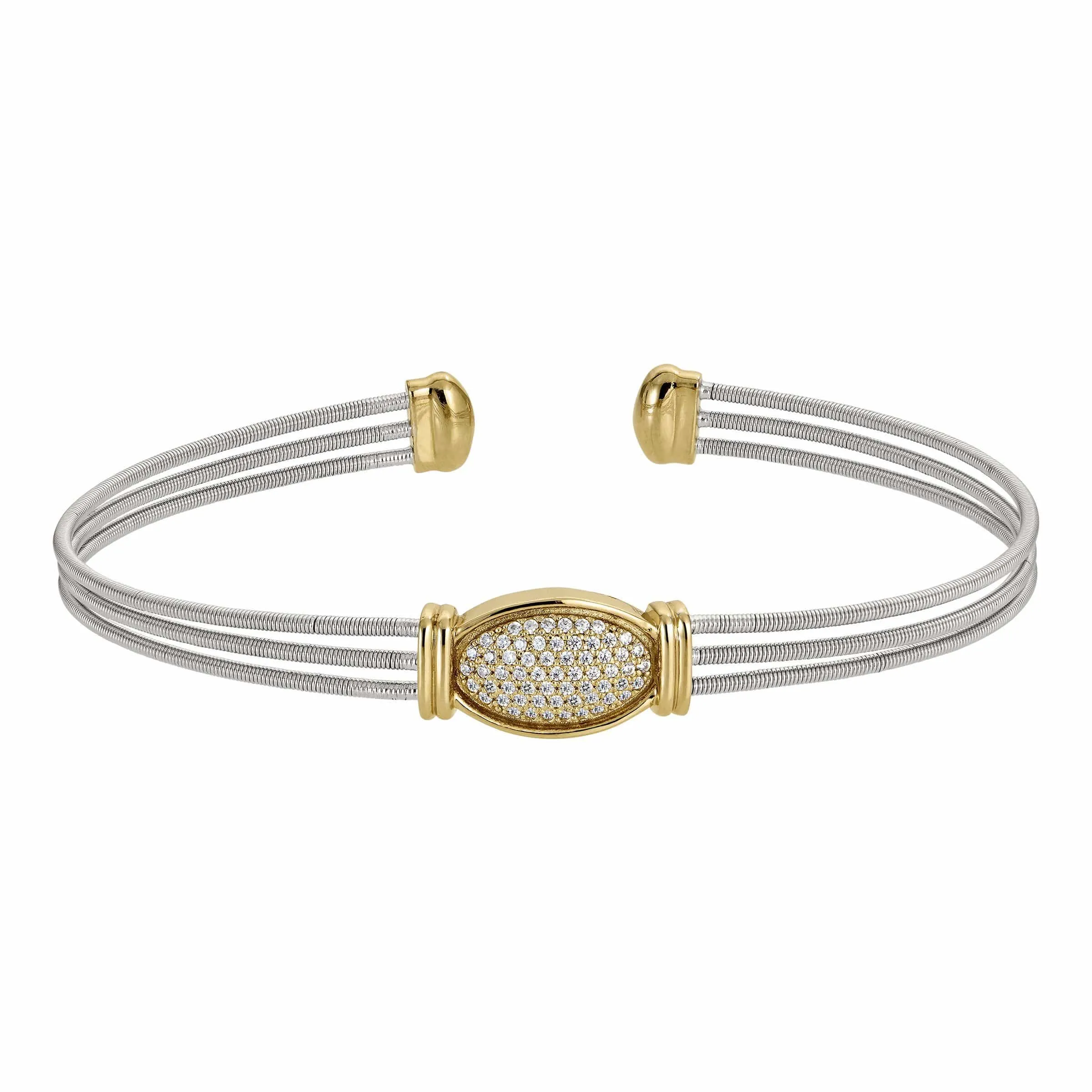 Rhodium Finish Sterling Silver Three Cable Cuff Bracelet - LL7013B-RH/G