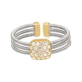 Rhodium Finish Sterling Silver Three Cable Cuff Ring - LL7000R-RH/G