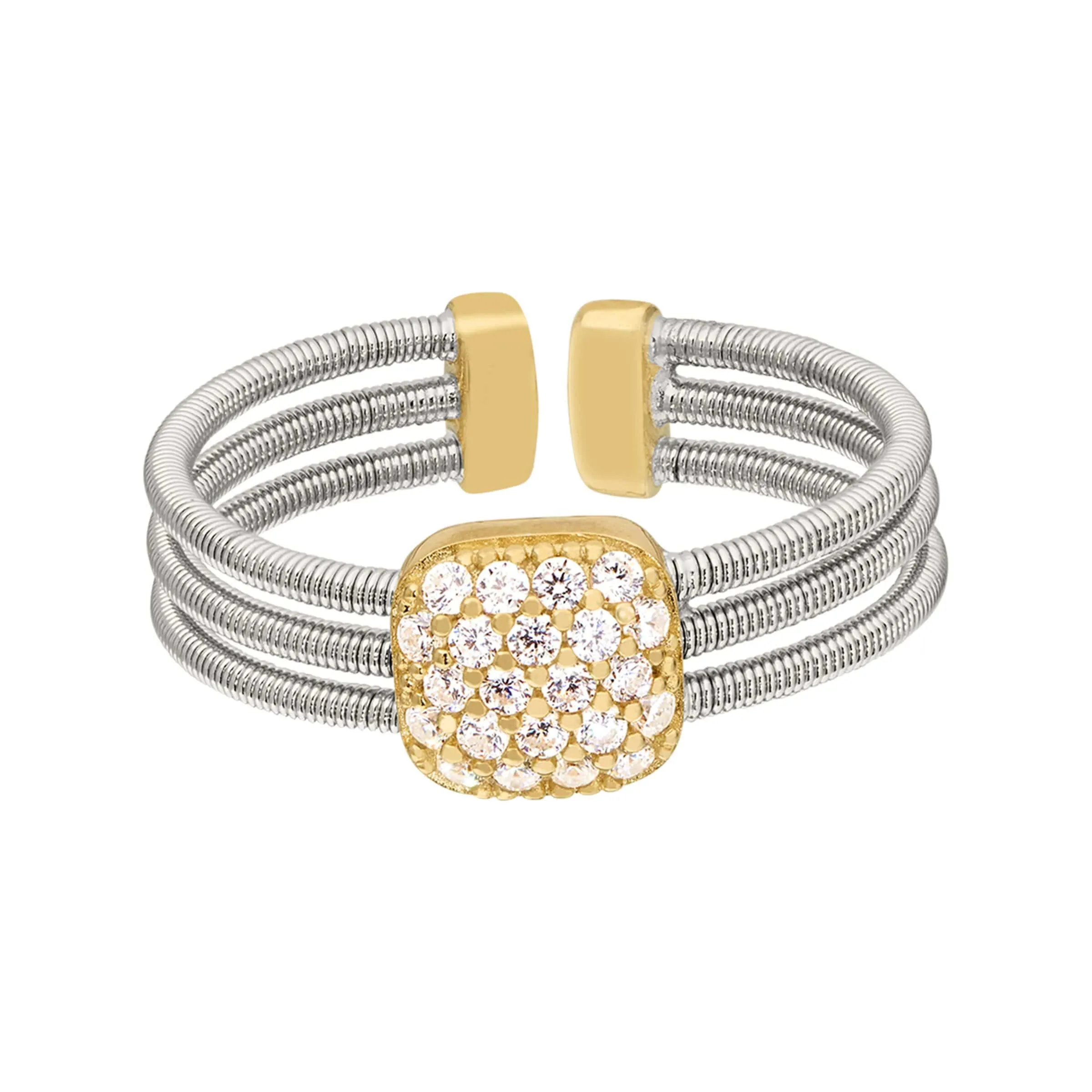 Rhodium Finish Sterling Silver Three Cable Cuff Ring - LL7000R-RH/G