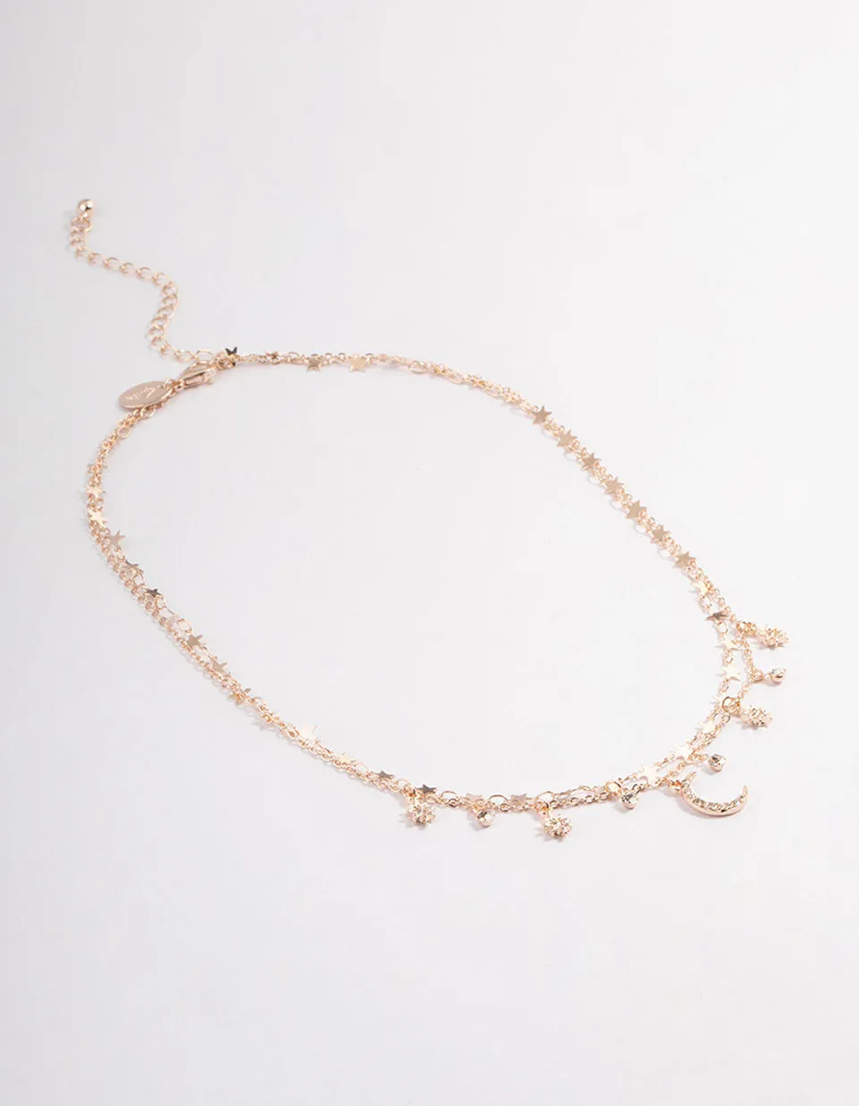 Rose Gold Double Row Star Coin Motif Necklace