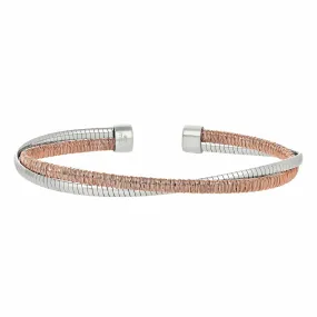 Rose Gold Finish Sterling Silver & Rhodium Finish Omega Twist Cuff Bracelet - LL7038B-RG/RH