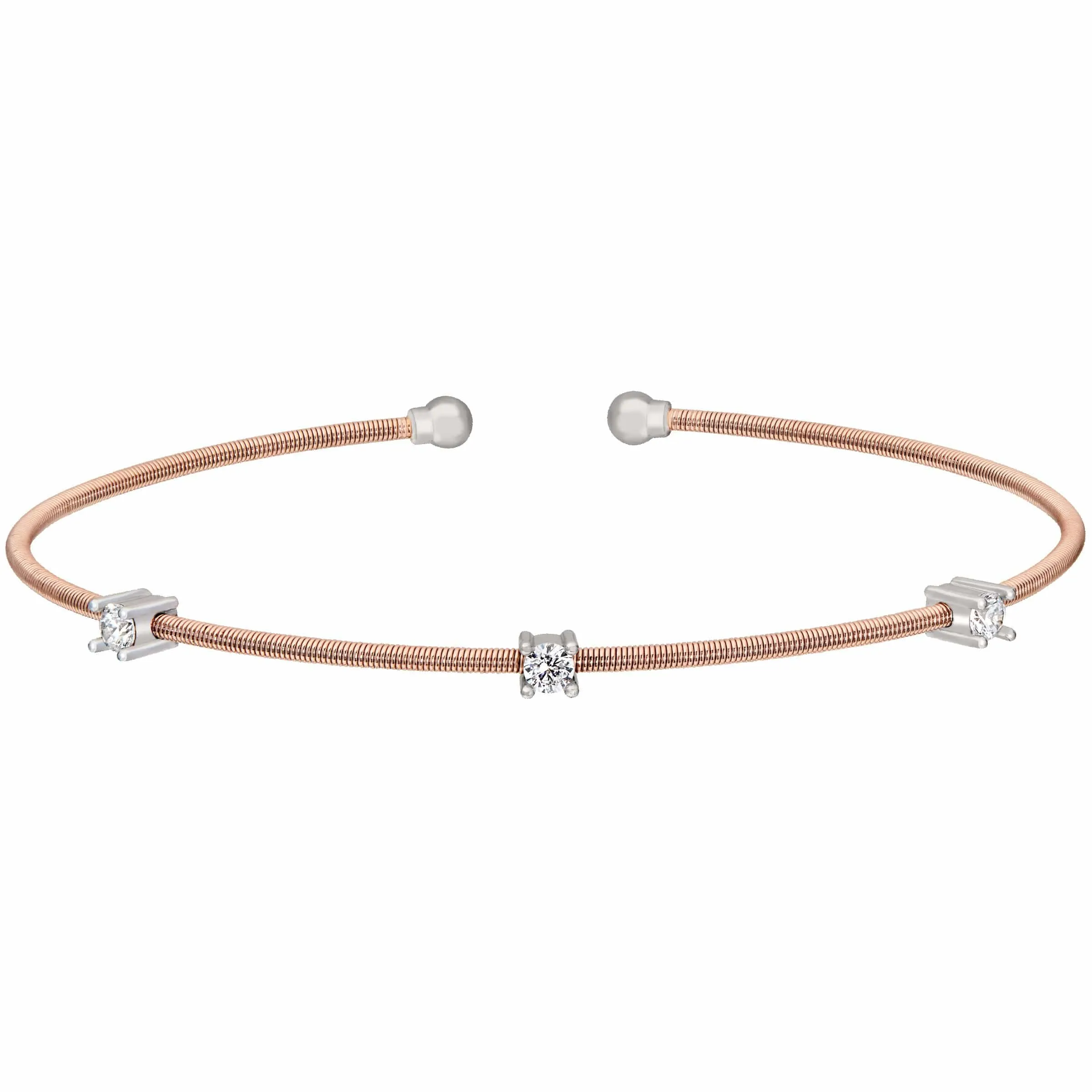 Rose Gold Finish Sterling Silver Cable Cuff Bracelet - LL7037B-RG/RH