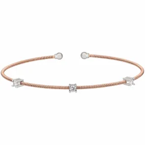 Rose Gold Finish Sterling Silver Cable Cuff Bracelet - LL7037B-RG/RH