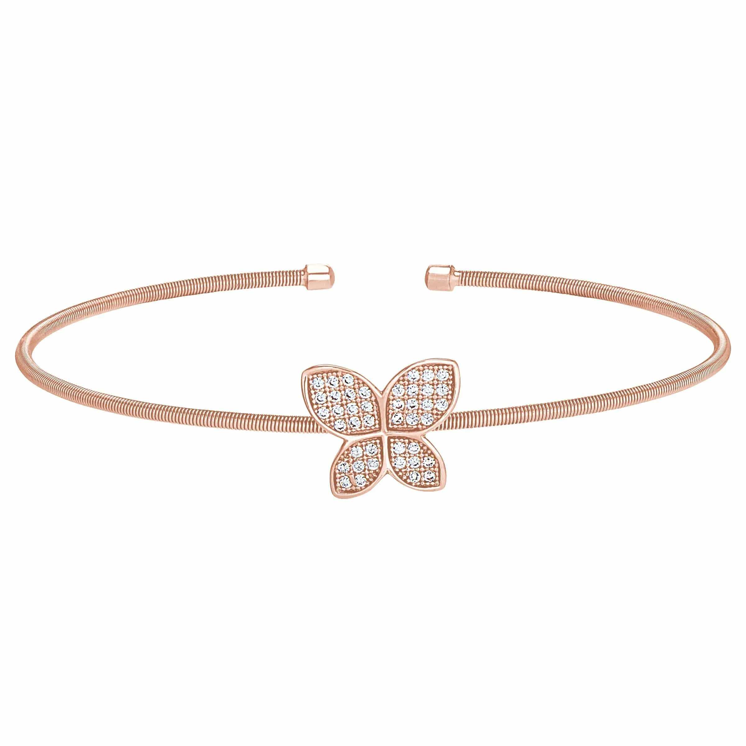 Rose Gold Finish Sterling Silver Cable Cuff Butterfly Bracelet - LL7085B-RG