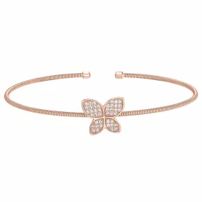Rose Gold Finish Sterling Silver Cable Cuff Butterfly Bracelet - LL7085B-RG