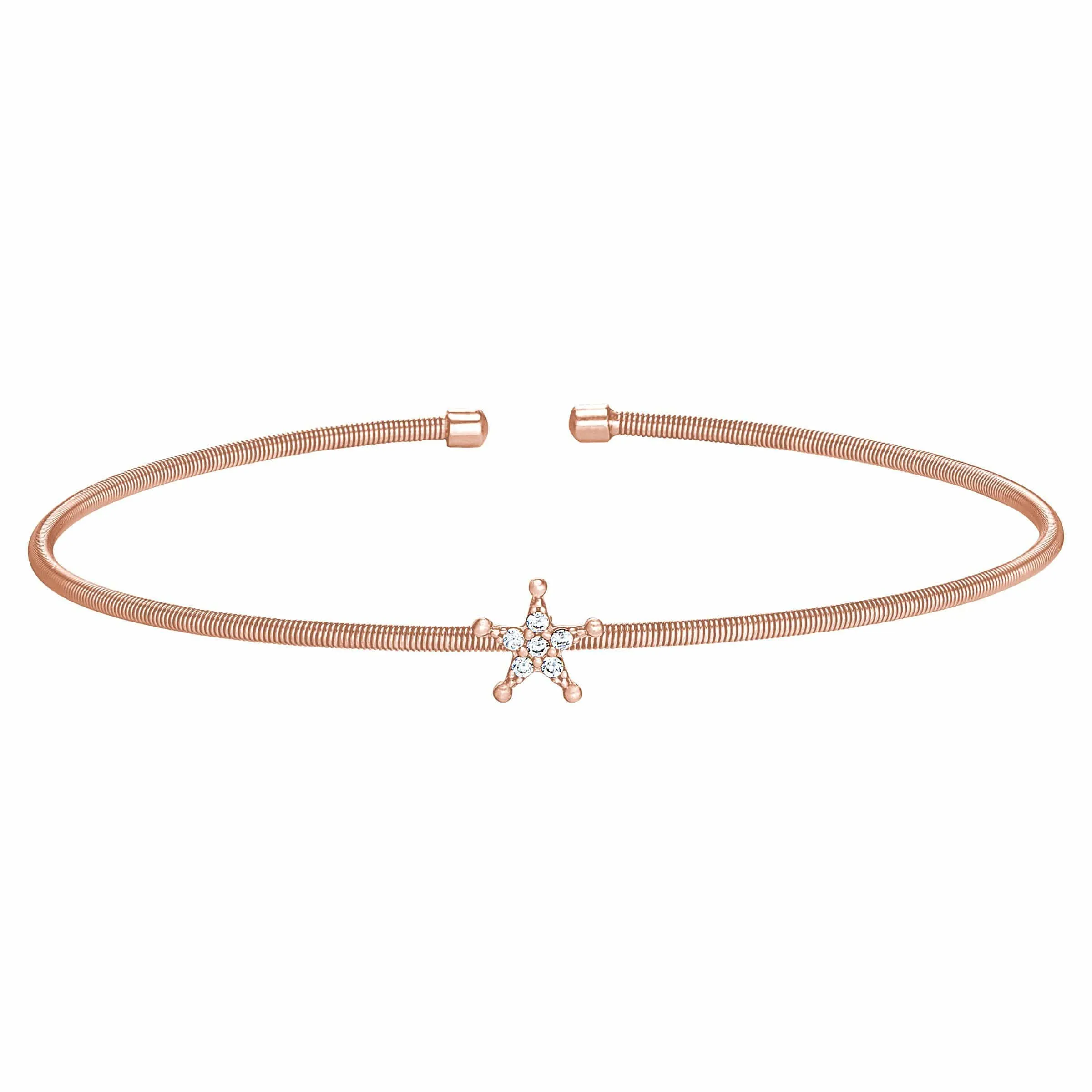 Rose Gold Finish Sterling Silver Cable Cuff Star Bracelet - LL7083B-RG