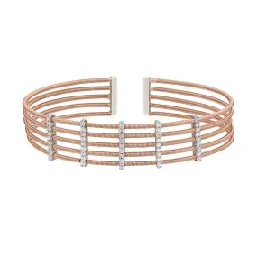 Rose Gold Finish Sterling Silver Multi Cable Cuff Bracelet - LL7014B-RG/RH