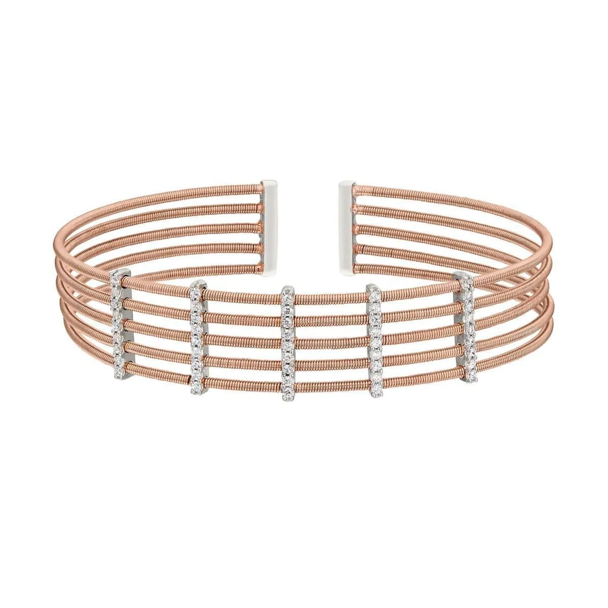 Rose Gold Finish Sterling Silver Multi Cable Cuff Bracelet - LL7014B-RG/RH