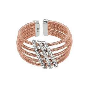 Rose Gold Finish Sterling Silver Multi Cable Cuff Ring - LL7034R-RG/RH