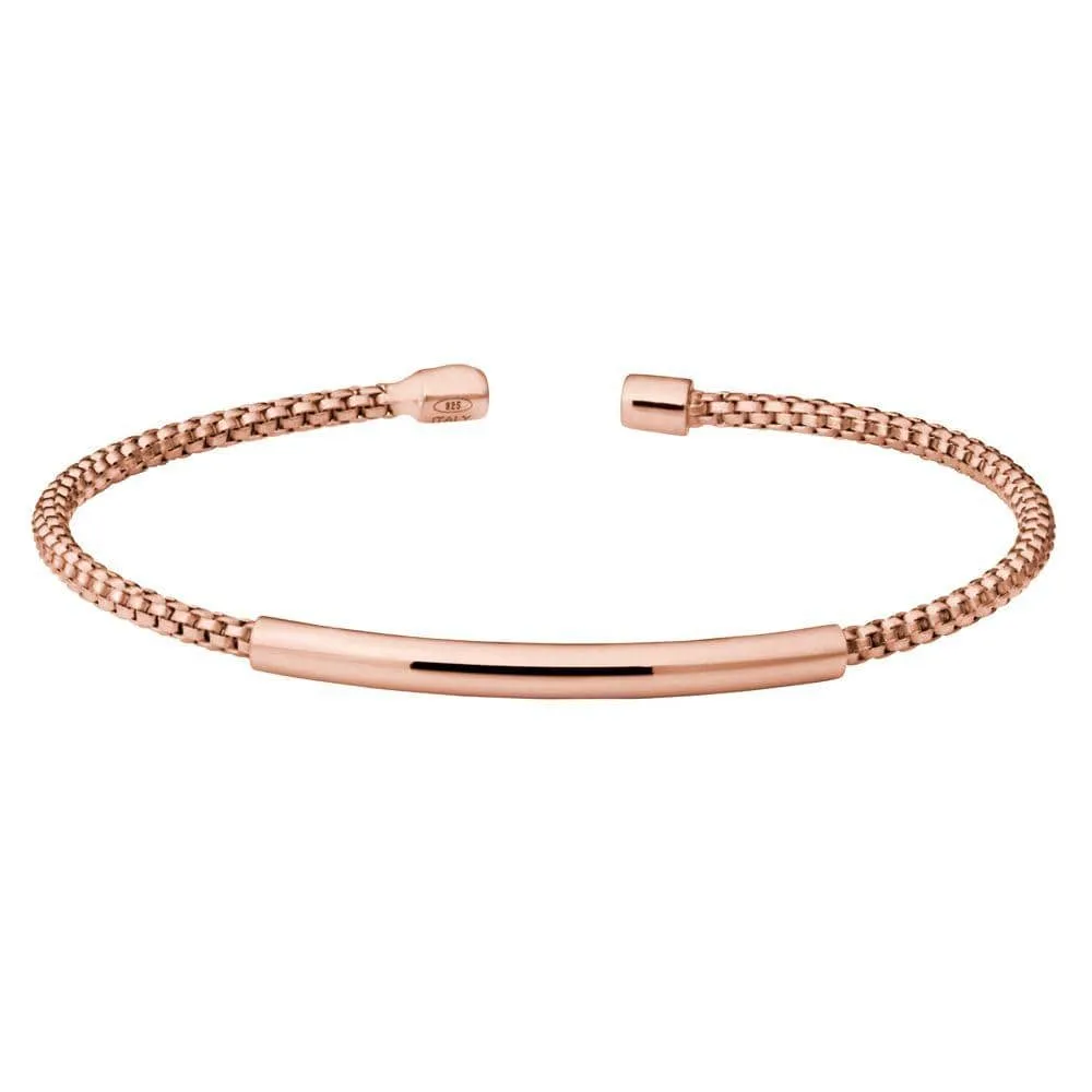 Rose Gold Finish Sterling Silver Rounded Box Link Cuff Bracelet - LL7099B-RG