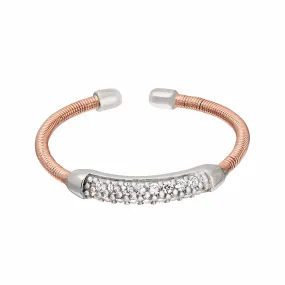 Rose Gold Finish Sterling Silver Single Cable Cuff Ring - LL7005R-RG/RH
