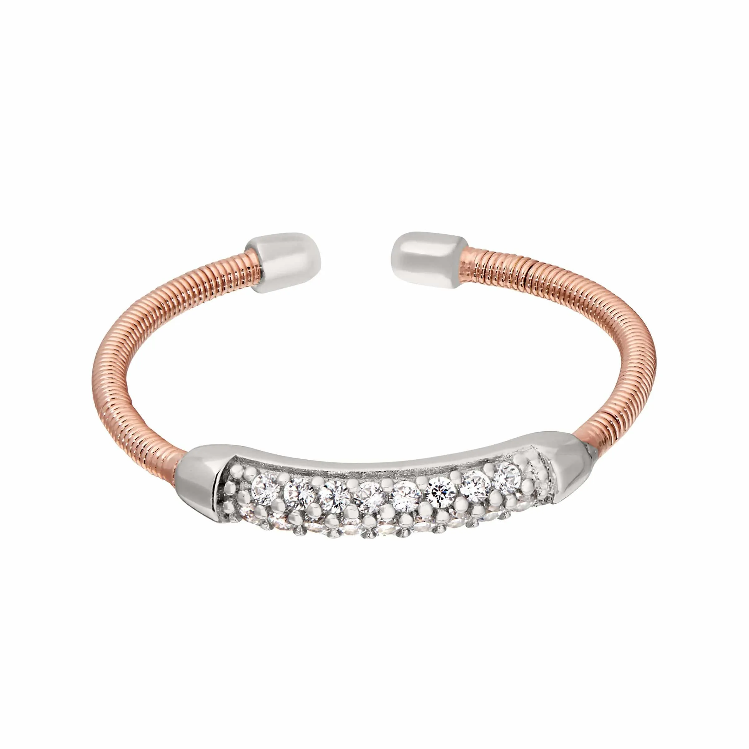 Rose Gold Finish Sterling Silver Single Cable Cuff Ring - LL7005R-RG/RH