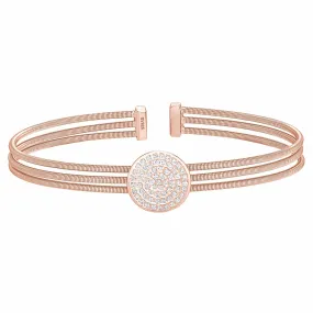 Rose Gold Finish Sterling Silver Three Cable Cuff One Circle Bracelet - LL7087B-RG